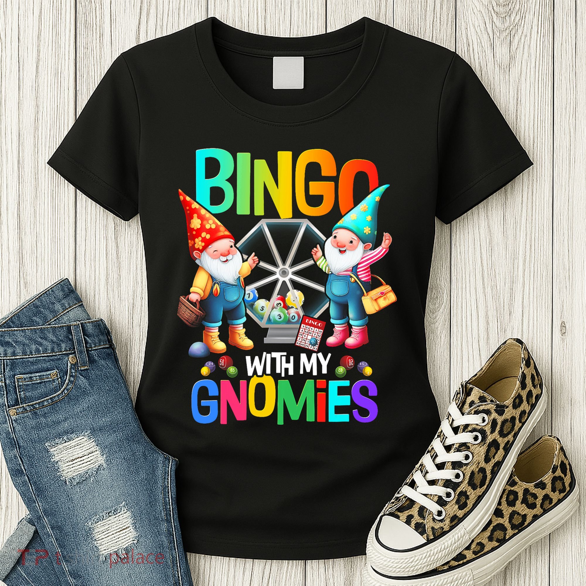 Bingo With My Gnomies Fun Bingo Gnome Squad Merry Christmas Women's T-Shirt