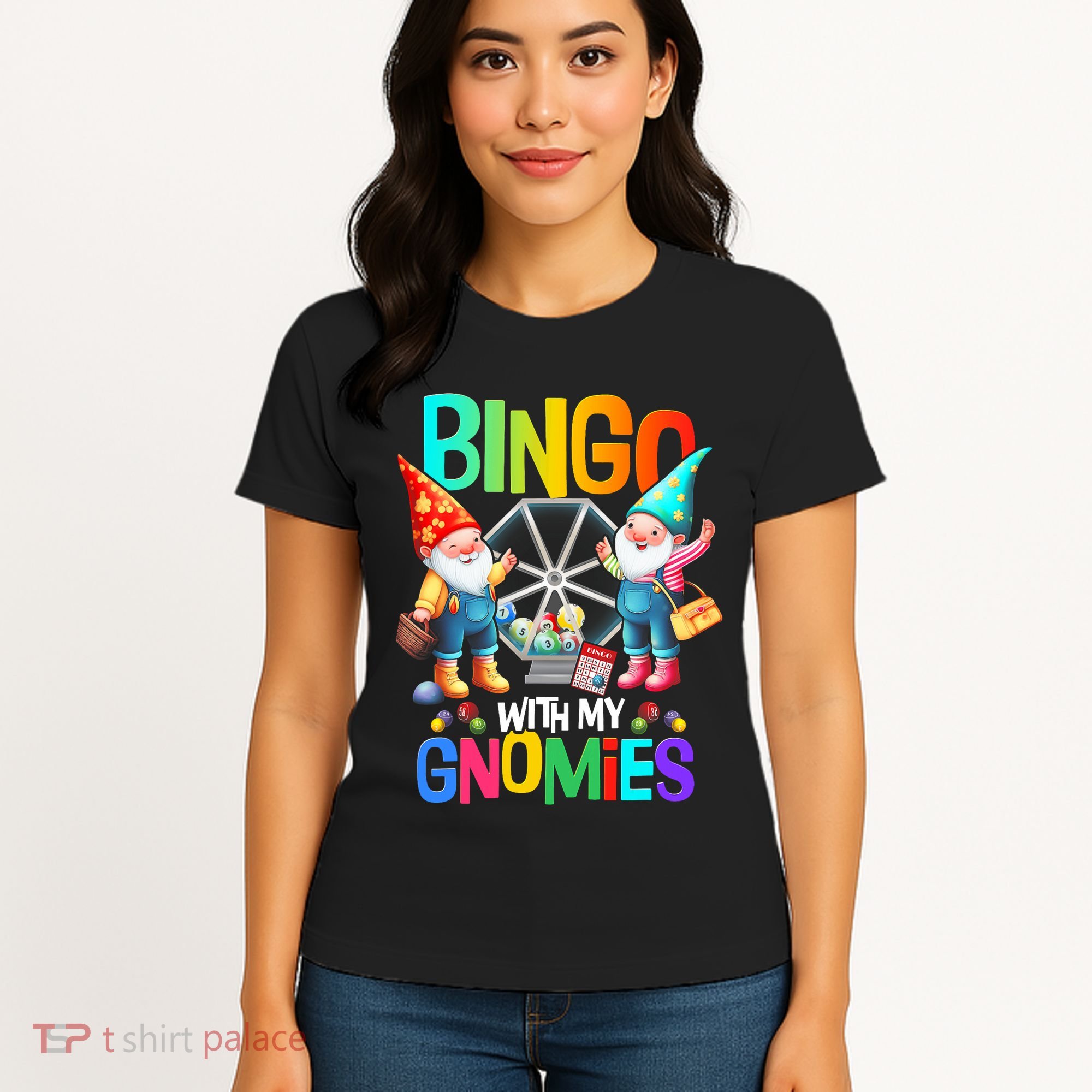 Bingo With My Gnomies Fun Bingo Gnome Squad Merry Christmas Women's T-Shirt