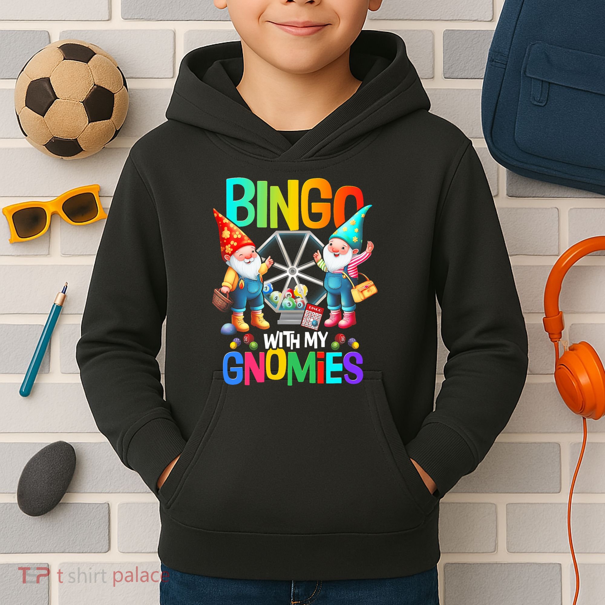 Bingo With My Gnomies Fun Bingo Gnome Squad Merry Christmas Kids Hoodie