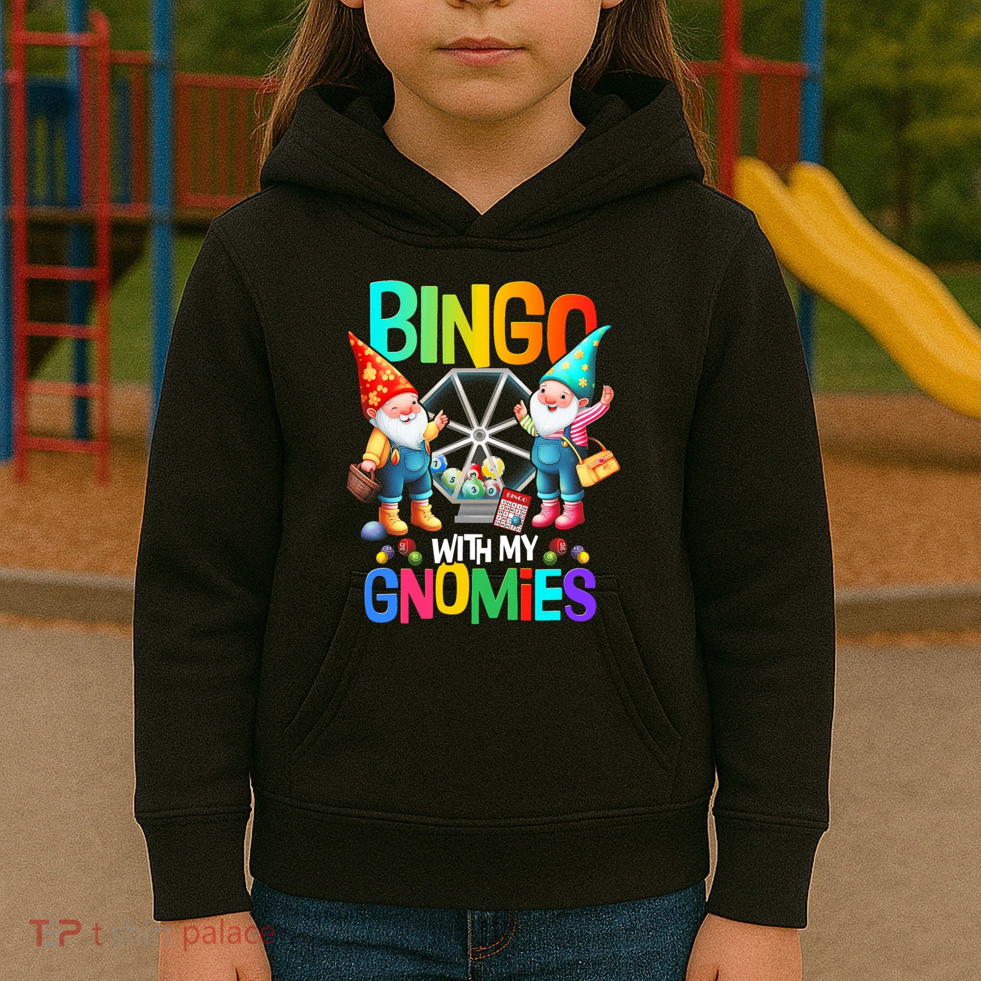 Bingo With My Gnomies Fun Bingo Gnome Squad Merry Christmas Kids Hoodie