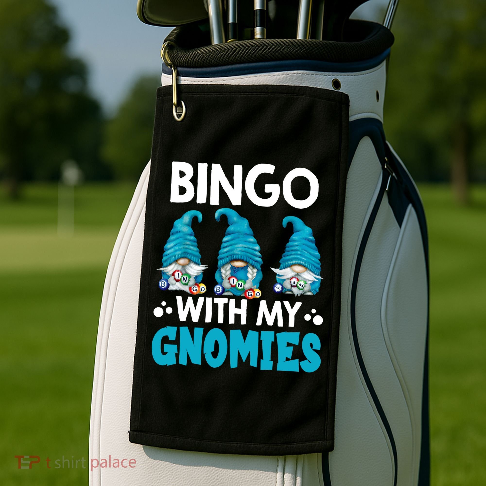 Bingo With My Gnomies Funny Bingo Gnome Golf Towel