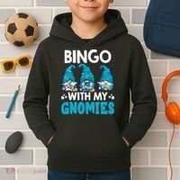 Bingo With My Gnomies Funny Bingo Gnome Kids Hoodie thumb 2