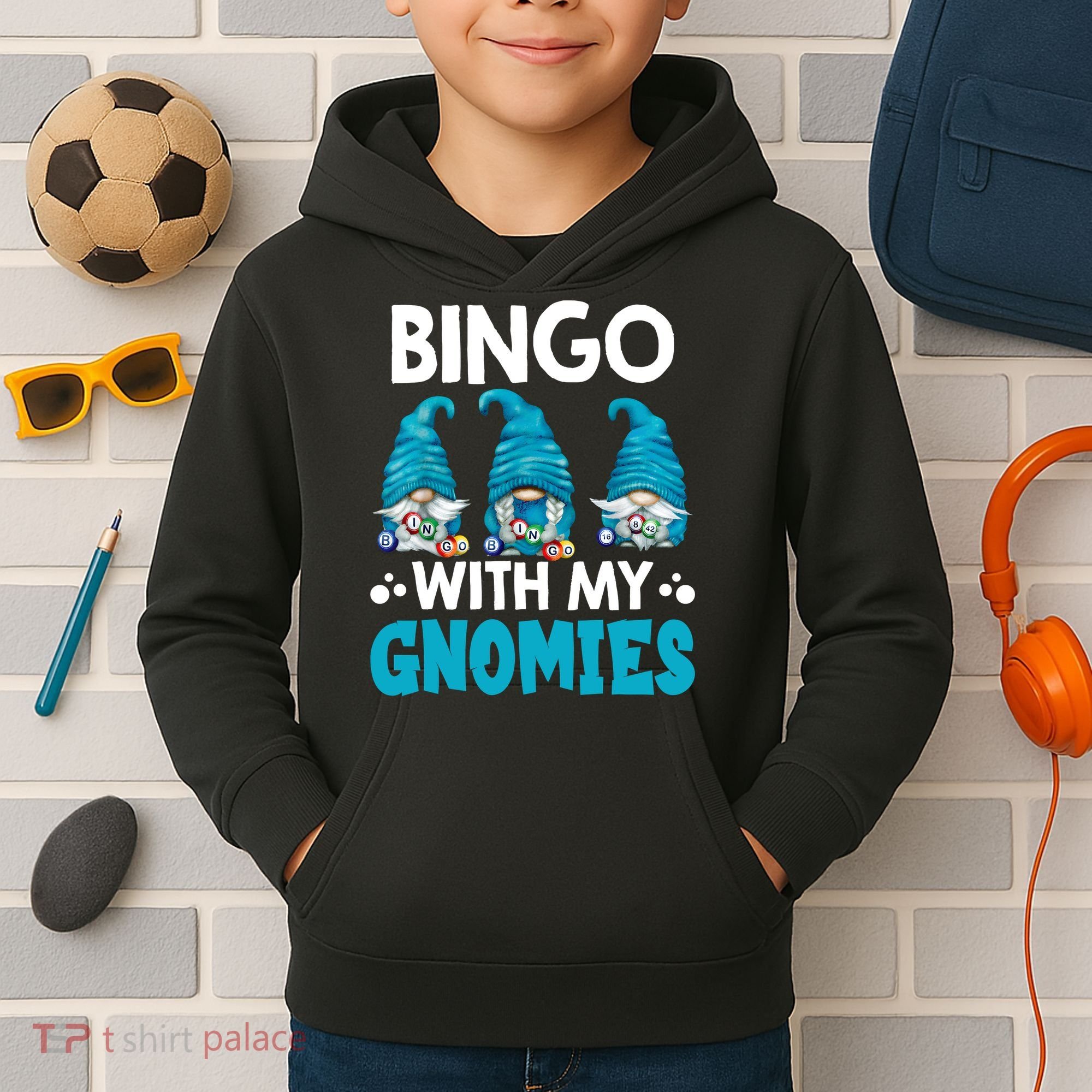 Bingo With My Gnomies Funny Bingo Gnome Kids Hoodie