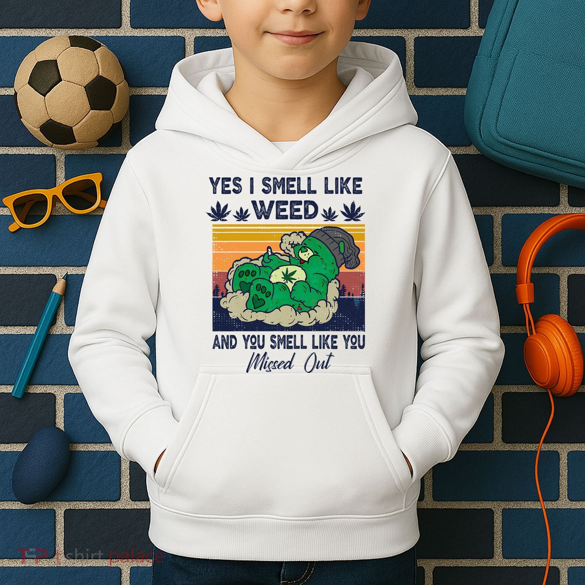 Bear Weed Marijuana 420 Smoker Yes I Smell Like Weed Kids Hoodie