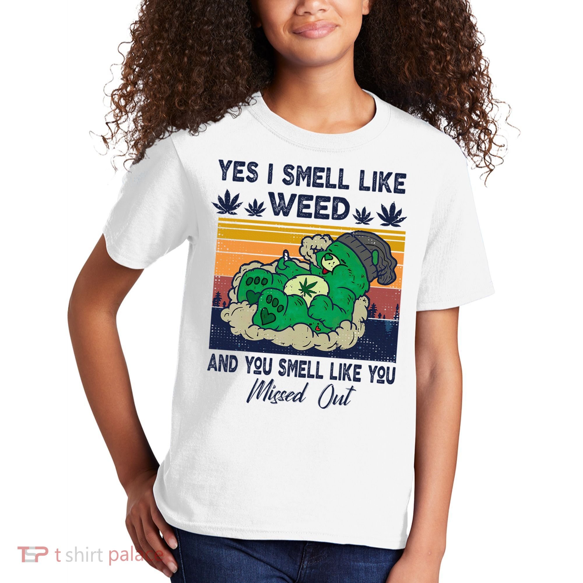 Bear Weed Marijuana 420 Smoker Yes I Smell Like Weed Kids T-Shirt