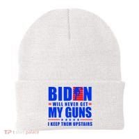 Biden Will Never Take My Guns Away I Keep Them Upstairs Beanie thumb 0