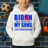 Biden Will Never Take My Guns Away I Keep Them Upstairs Kids Hoodie thumb 2