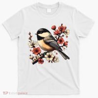 Bird Watching Nature Animal Vintage Blossom Chickadee T-Shirt thumb 0