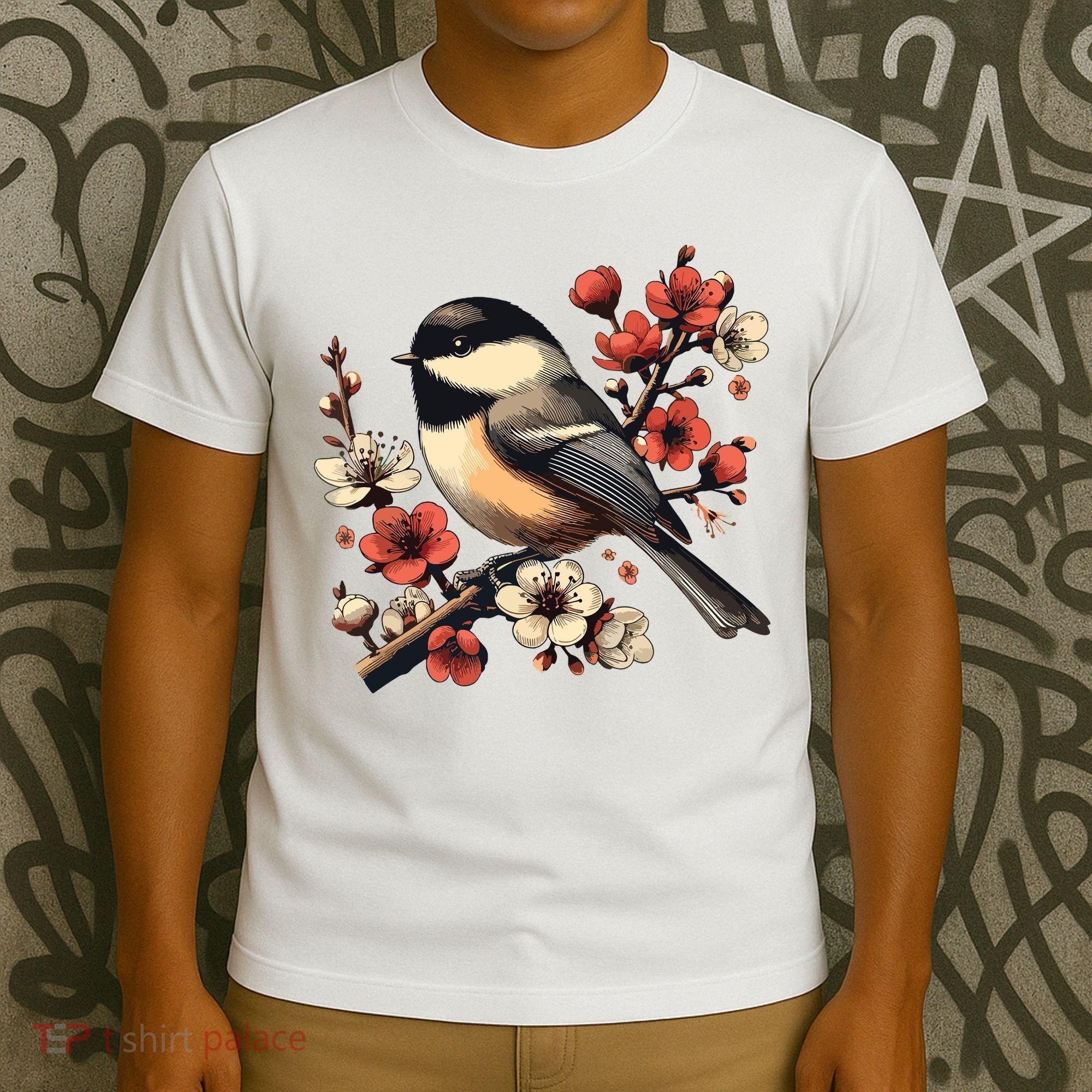 Bird Watching Nature Animal Vintage Blossom Chickadee T-Shirt