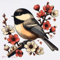 Bird Watching Nature Animal Vintage Blossom Chickadee T-Shirt thumb 7
