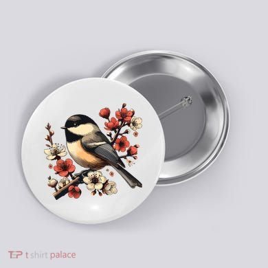 Bird Watching Nature Animal Vintage Blossom Chickadee Button