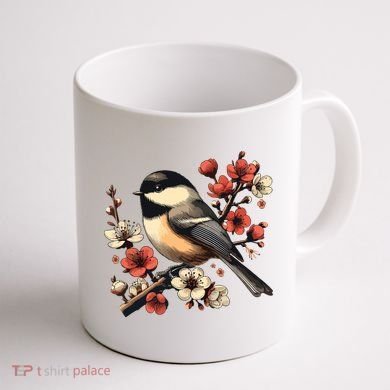 Bird Watching Nature Animal Vintage Blossom Chickadee Coffee Mug back