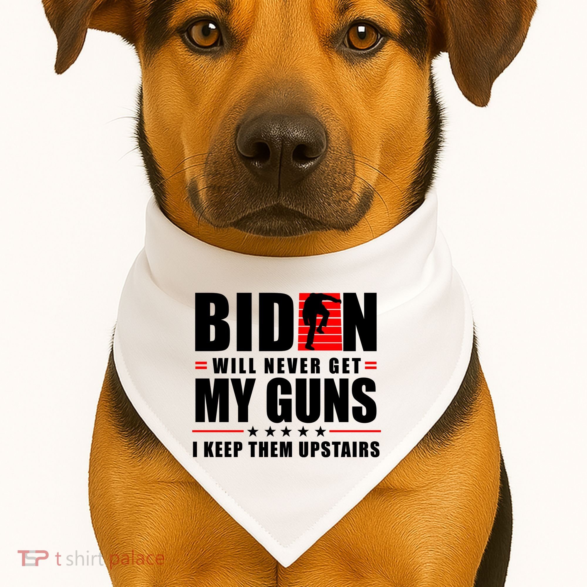 Biden Will Never Get My Guns I Keep Them Upstairs Funny USA-Made Doggie Bandana