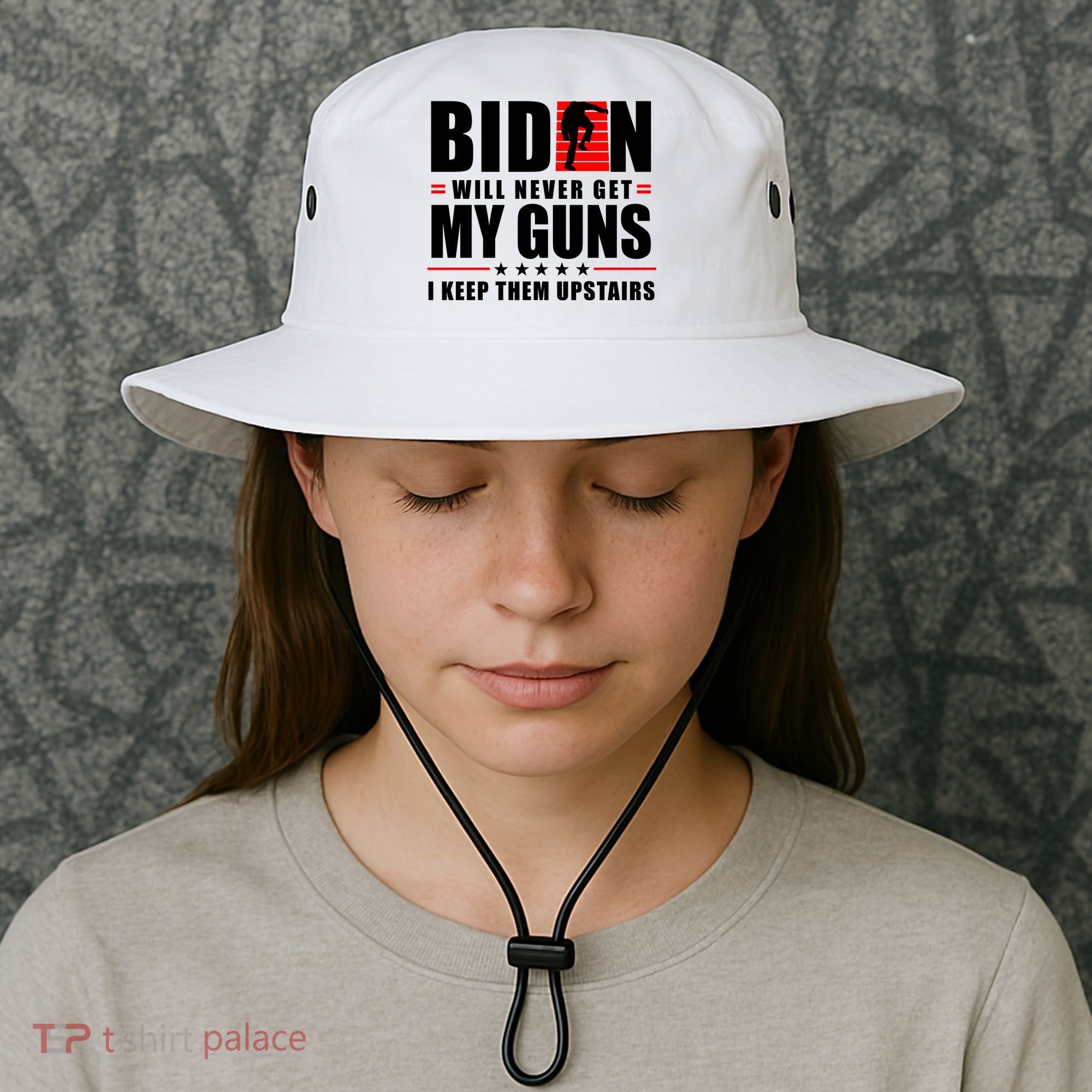 Biden Will Never Get My Guns I Keep Them Upstairs Funny Bucket Hat