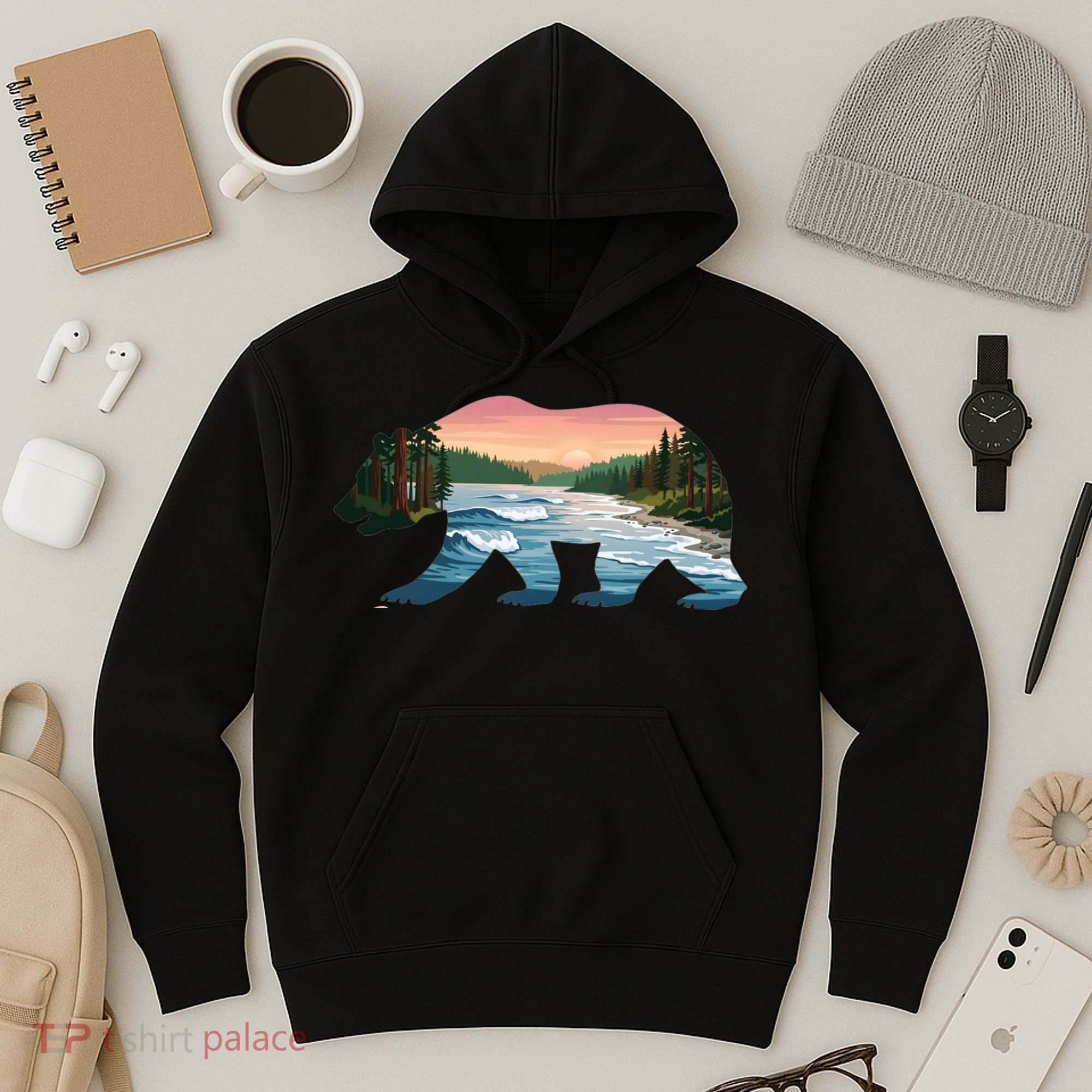 Bear Wildlife Nature River National Park Sunset  Hoodie