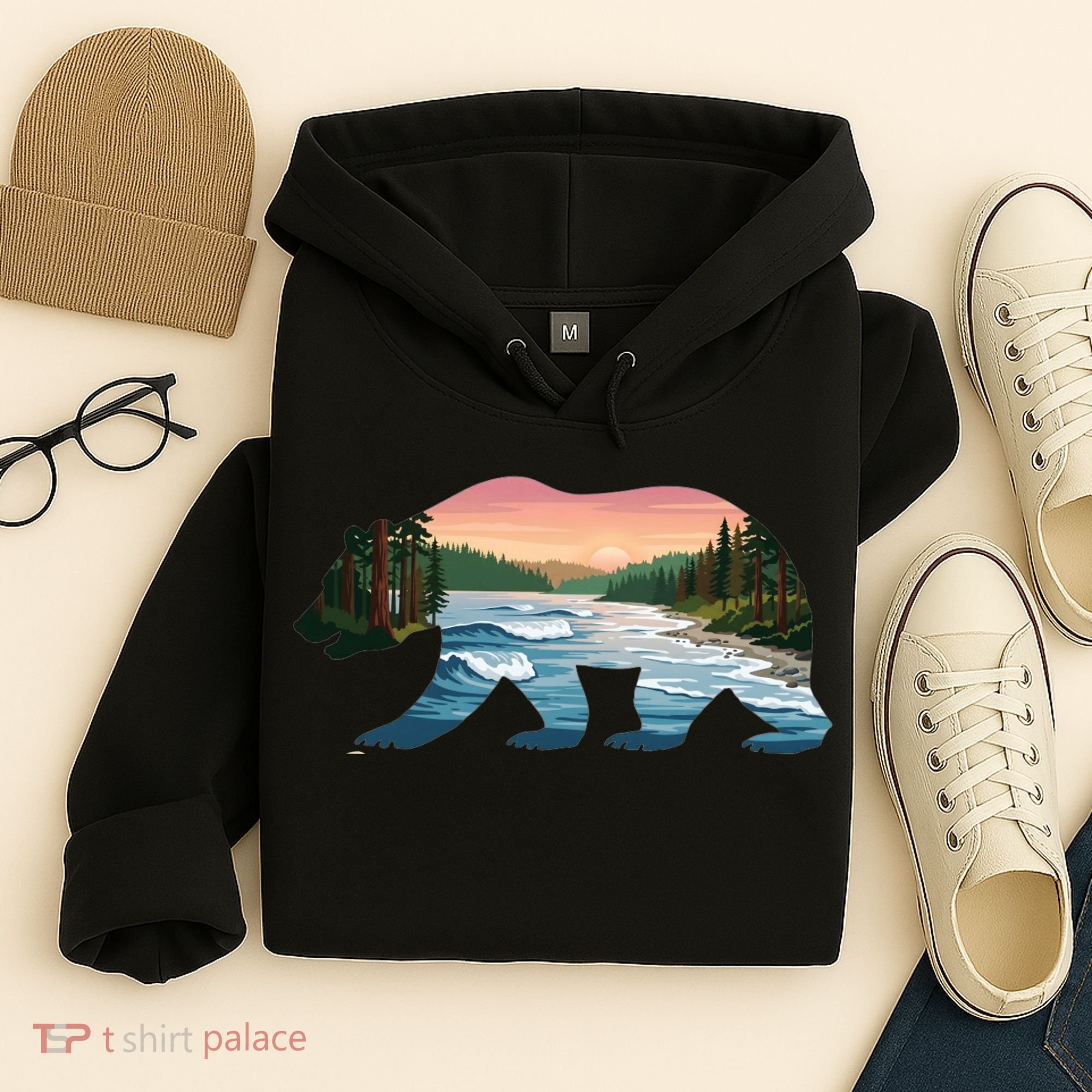 Bear Wildlife Nature River National Park Sunset  Hoodie