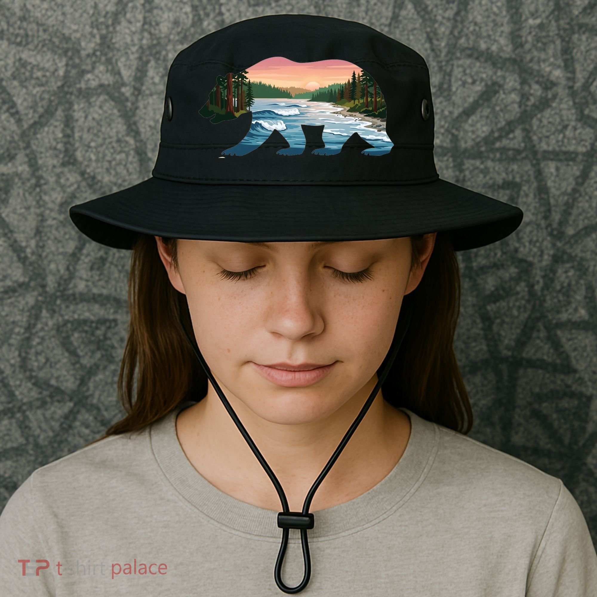 Bear Wildlife Nature River National Park Sunset  Bucket Hat