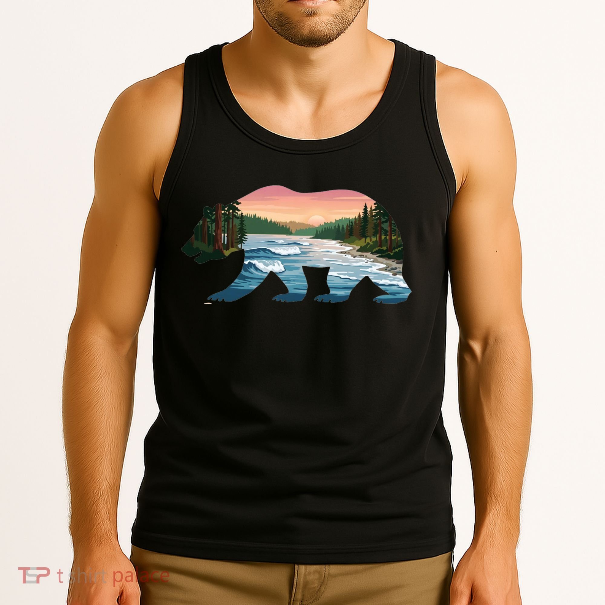 Bear Wildlife Nature River National Park Sunset  Tank Top