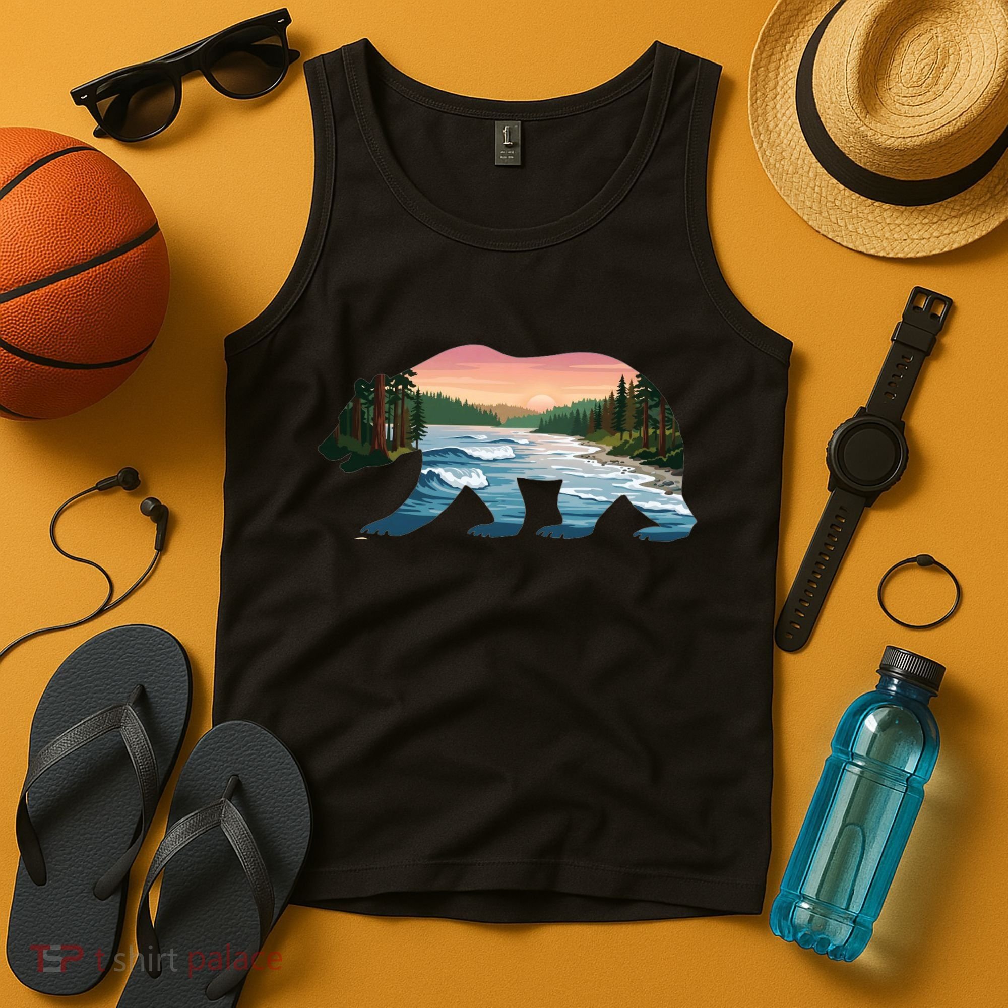 Bear Wildlife Nature River National Park Sunset  Tank Top