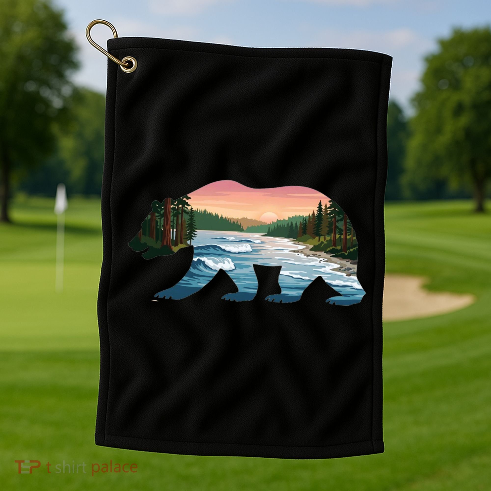 Bear Wildlife Nature River National Park Sunset  Golf Towel