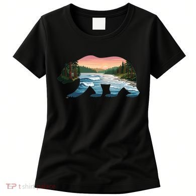 Bear Wildlife Nature River National Park Sunset  Women's T-Shirt
