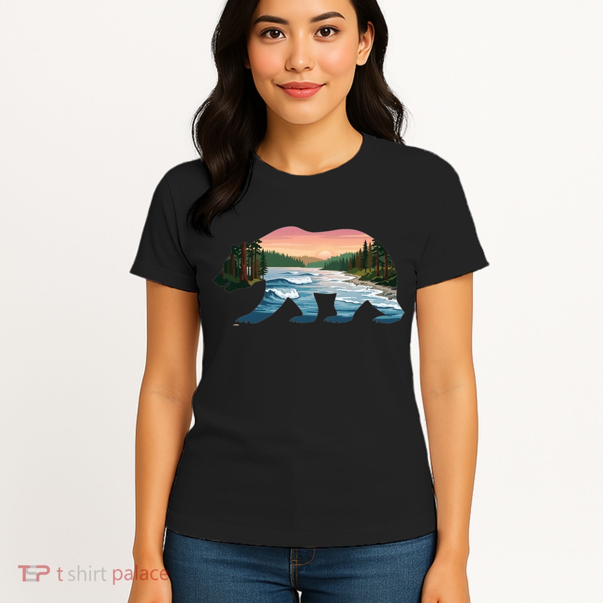 Bear Wildlife Nature River National Park Sunset  Women's T-Shirt