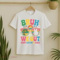 Bruh We Out Teachers Happy Last Day Of School Groovy T-Shirt thumb 2