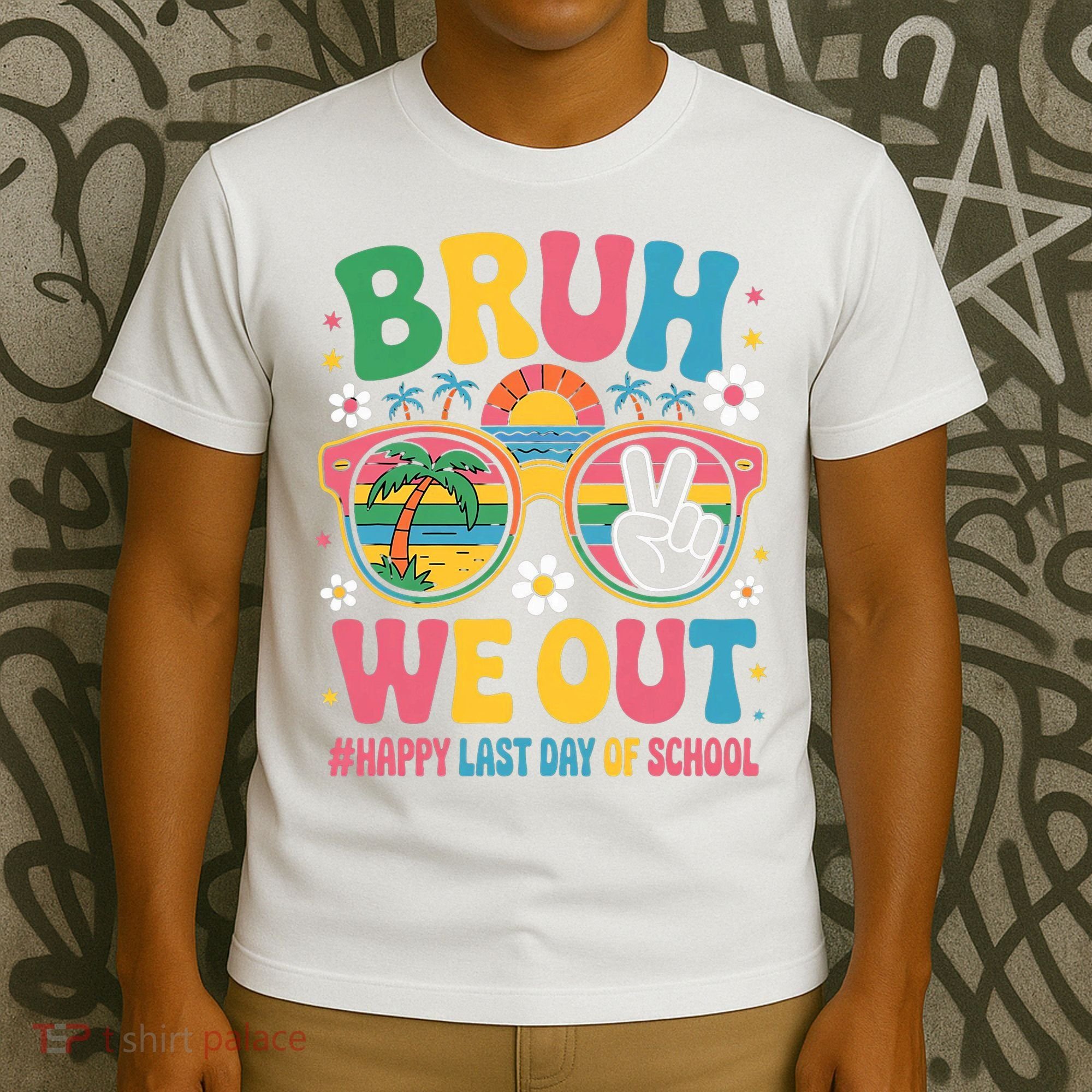 Bruh We Out Teachers Happy Last Day Of School Groovy T-Shirt