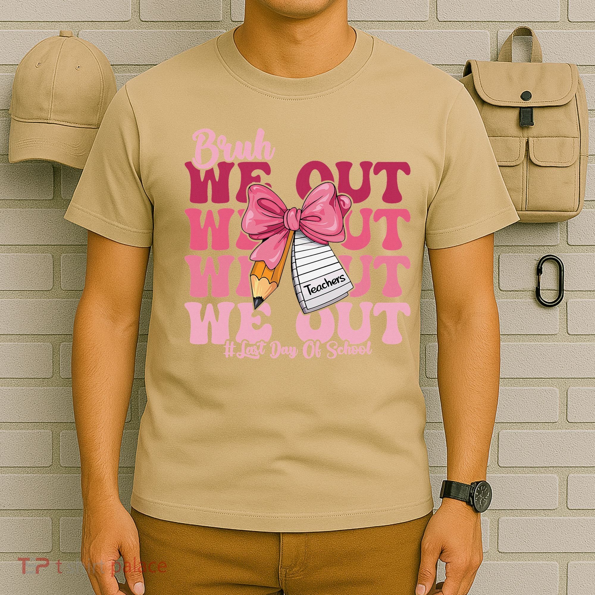 Bruh We Out Coquette Bow Happy Last Day Of School Groovy T-Shirt