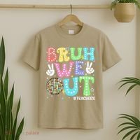 Bruh We Out Teachers Retro Disco Happy Last Day Of School T-Shirt thumb 2