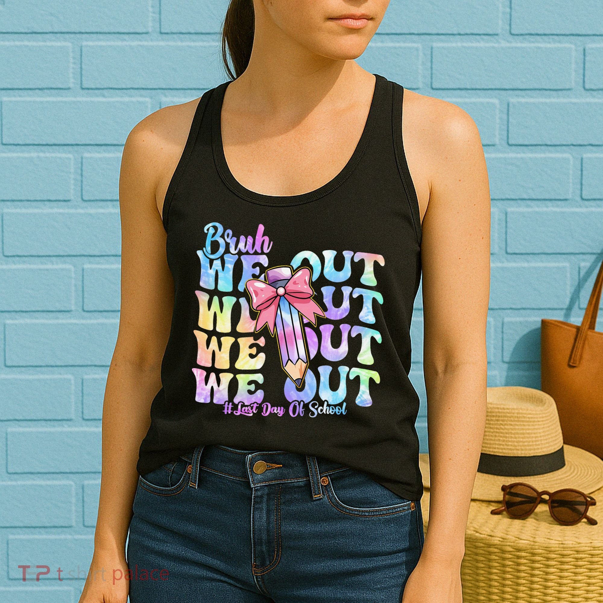 Bruh We Out Tie Dye Happy Last Day Of School Coquette Bow Women's Tank Top