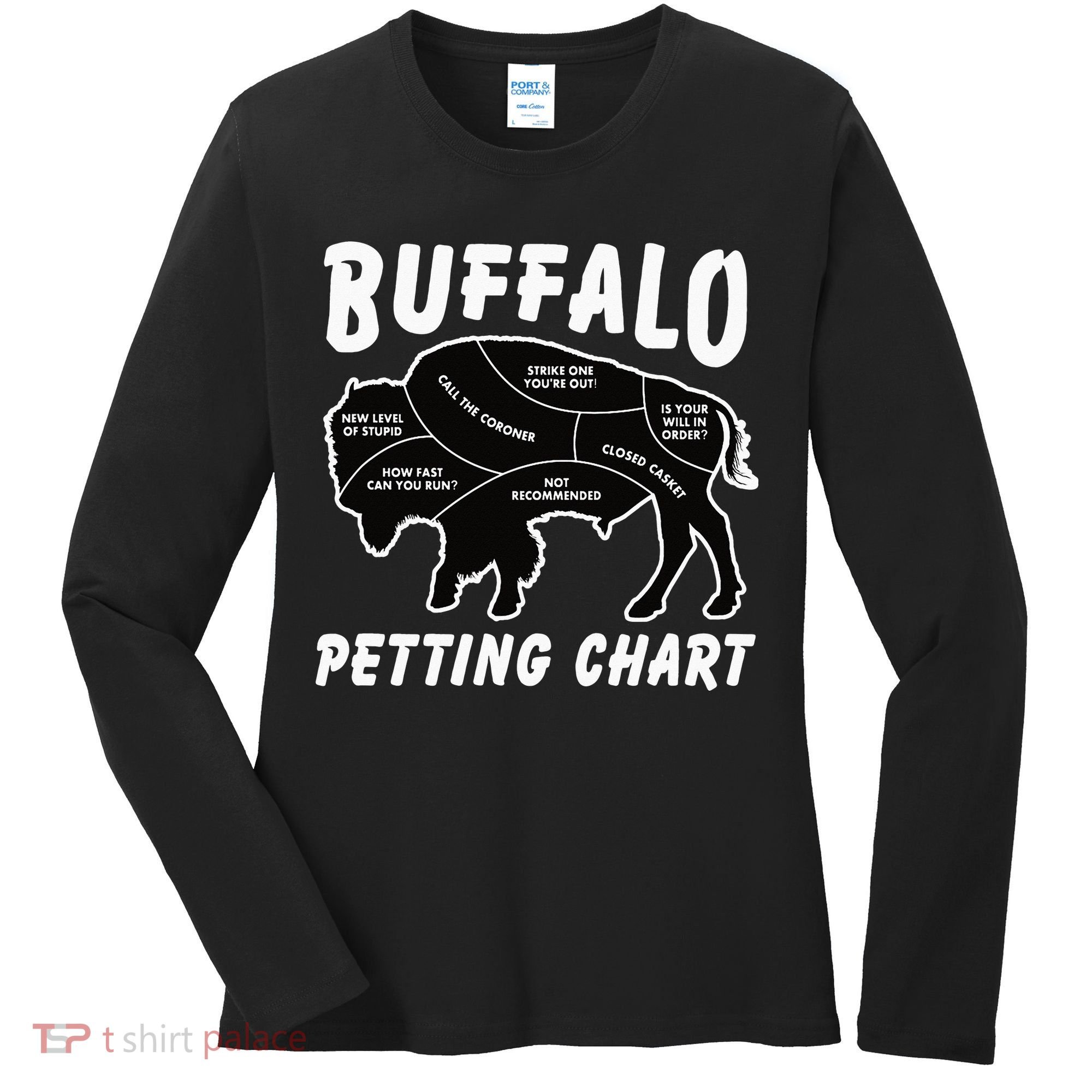 Buffalo Wildlife Petting Chart for Bison Lovers Women's Long Sleeve Shirt