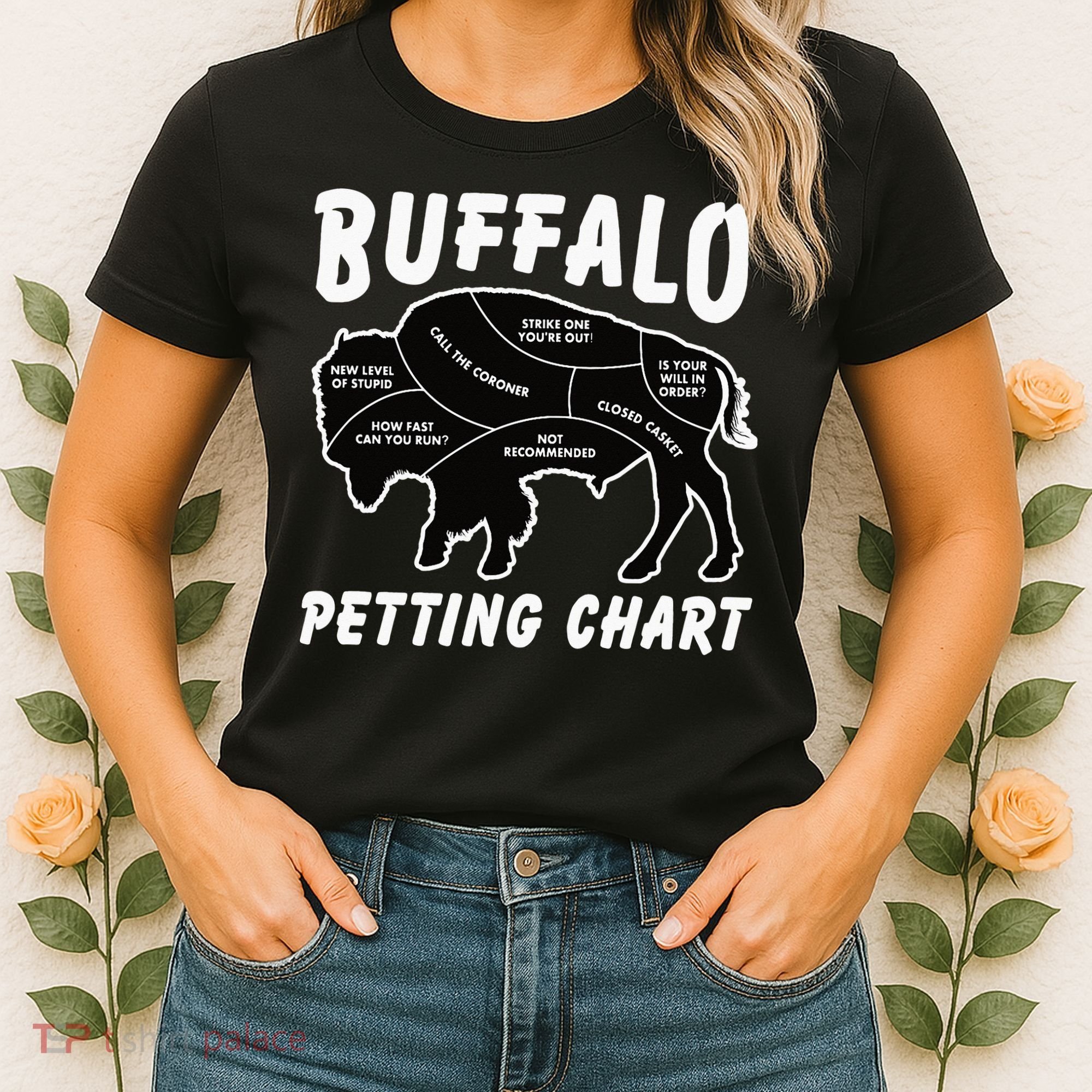 Buffalo Wildlife Petting Chart for Bison Lovers Women's T-Shirt