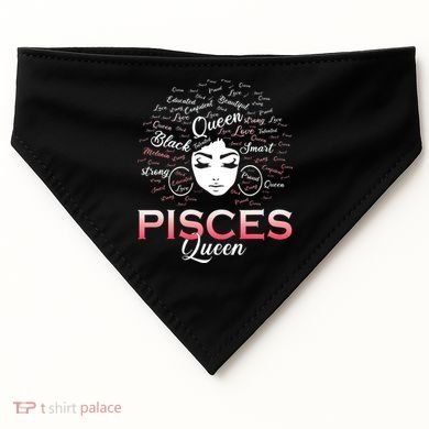 Black Wo Pisces Queen March Birthday USA-Made Doggie Bandana