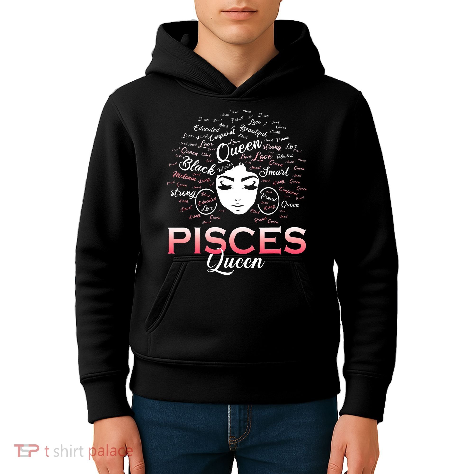 Black Wo Pisces Queen March Birthday Kids Hoodie