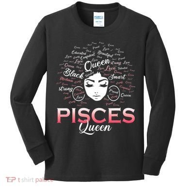Black Wo Pisces Queen March Birthday Kids Long Sleeve Shirt