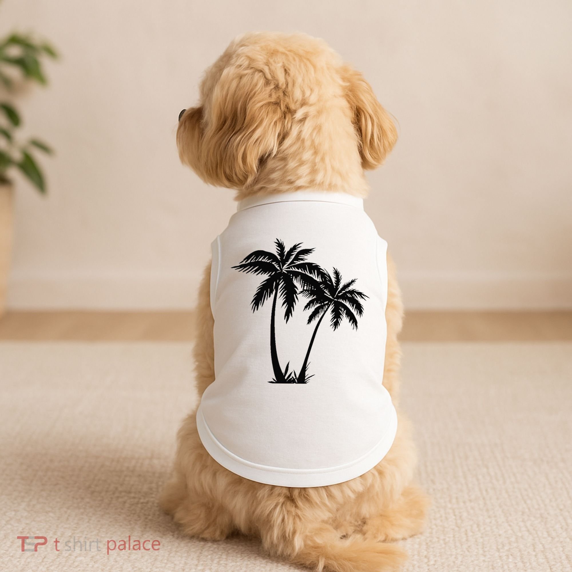 Black White Palm Trees Summer Sun Beach  Doggie Tank