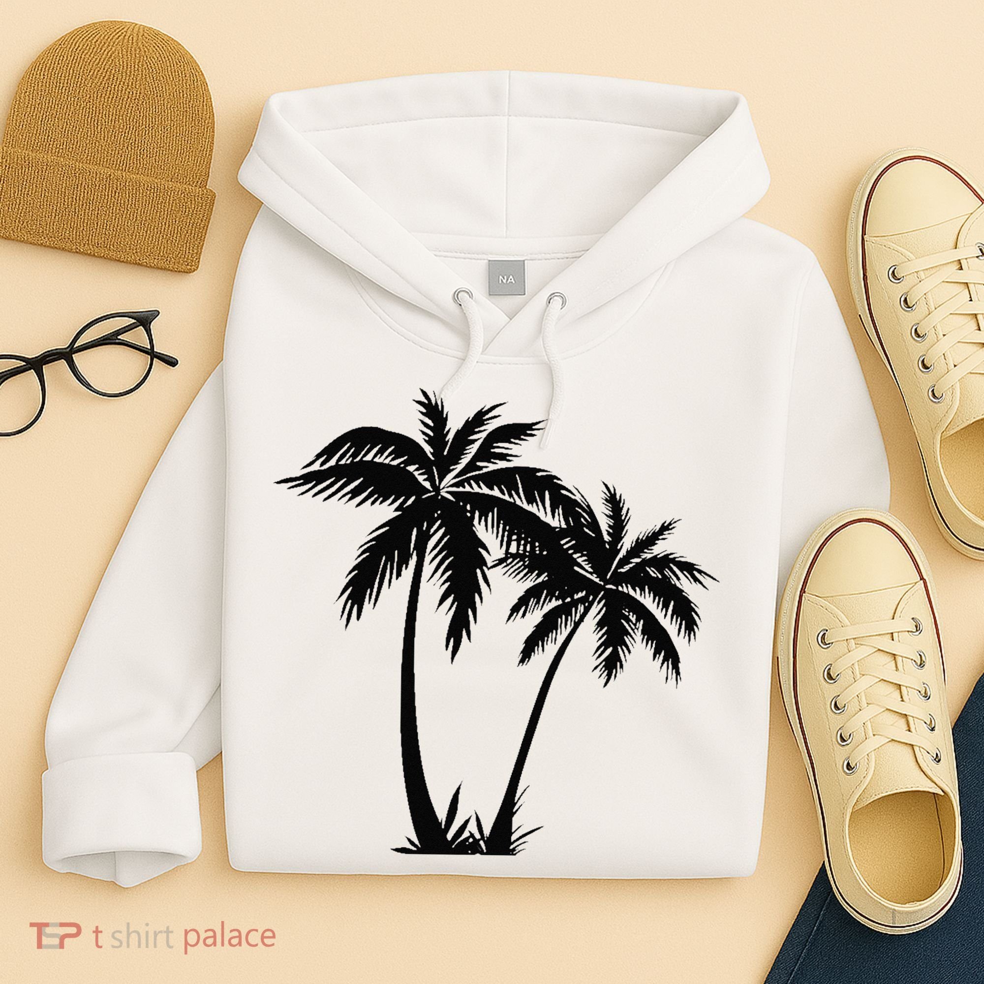 Black White Palm Trees Summer Sun Beach  Hoodie