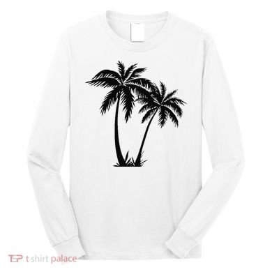 Black White Palm Trees Summer Sun Beach  Long Sleeve Shirt