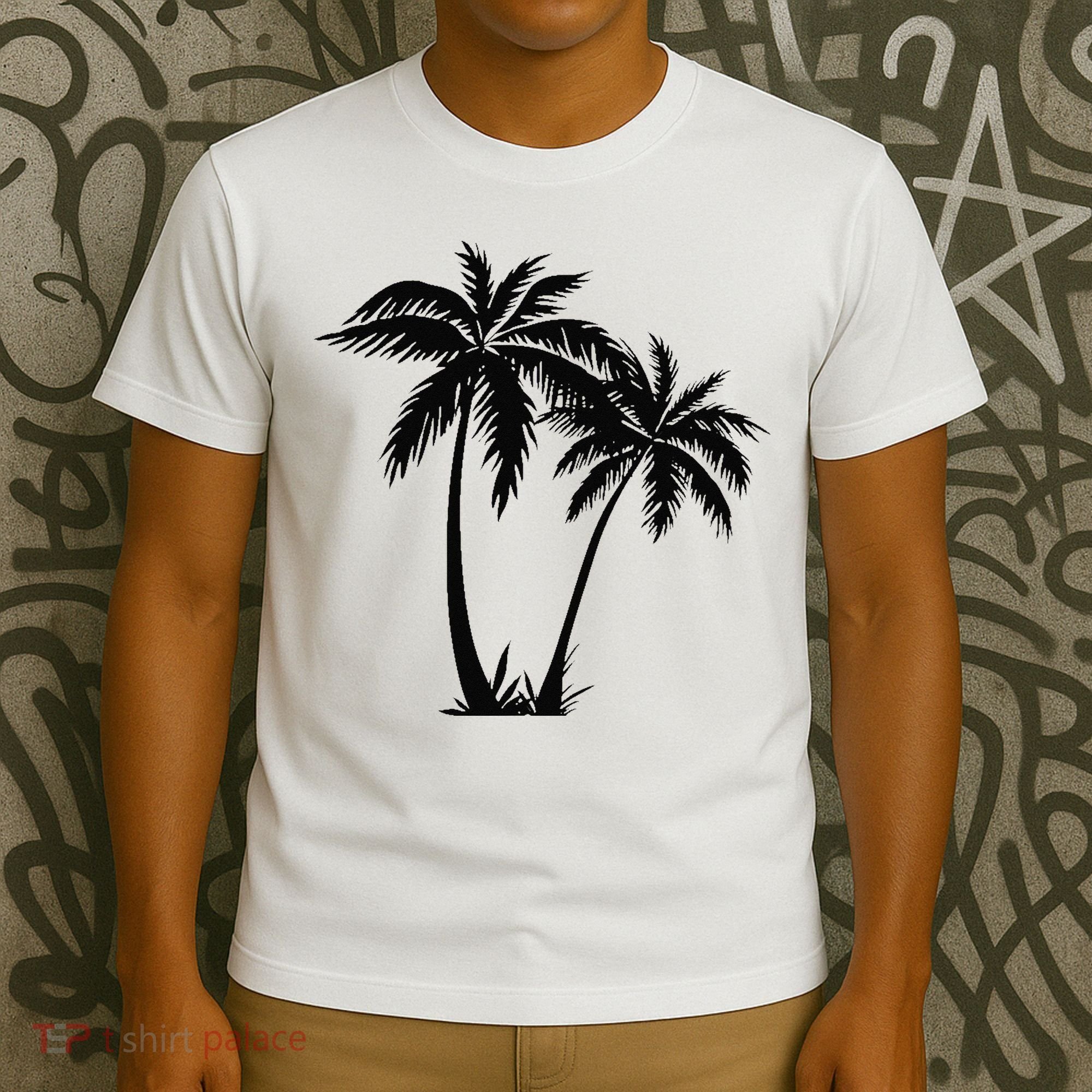 Black White Palm Trees Summer Sun Beach  T-Shirt
