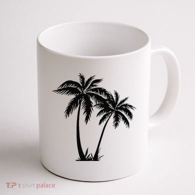 Black White Palm Trees Summer Sun Beach  Coffee Mug back