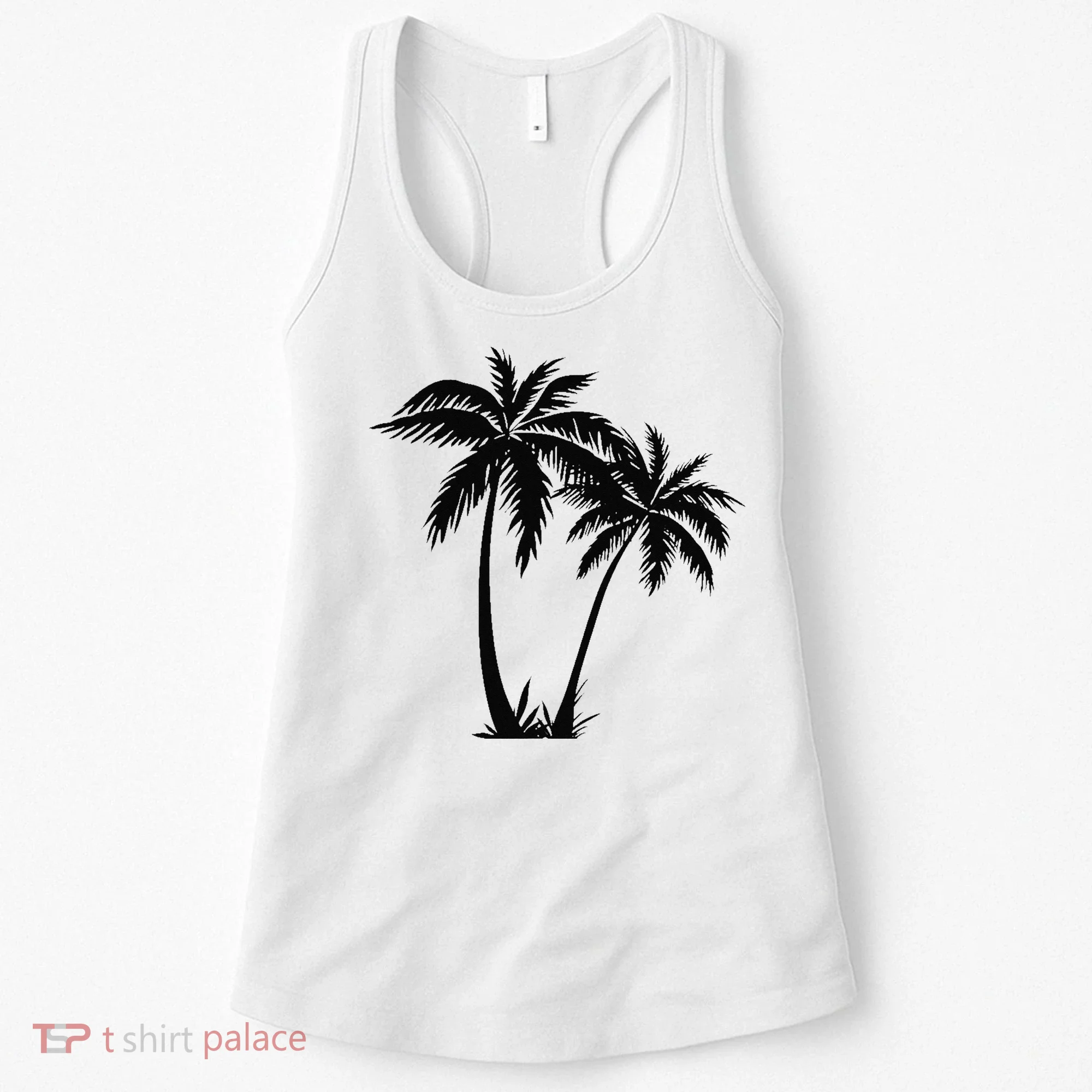 Black White Palm Trees Summer Sun Beach  Women's Tank Top
