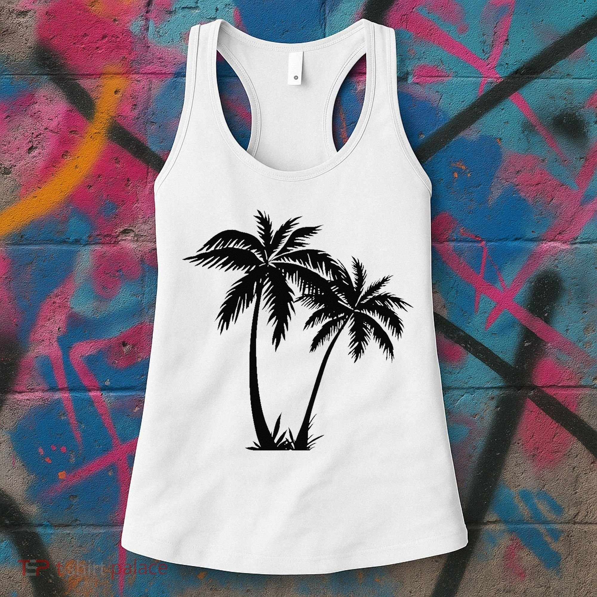 Black White Palm Trees Summer Sun Beach  Women's Tank Top