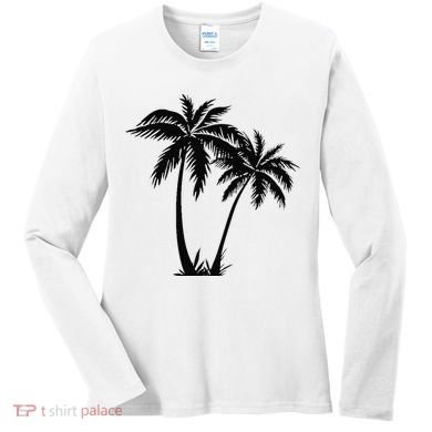 Black White Palm Trees Summer Sun Beach  Women's Long Sleeve Shirt