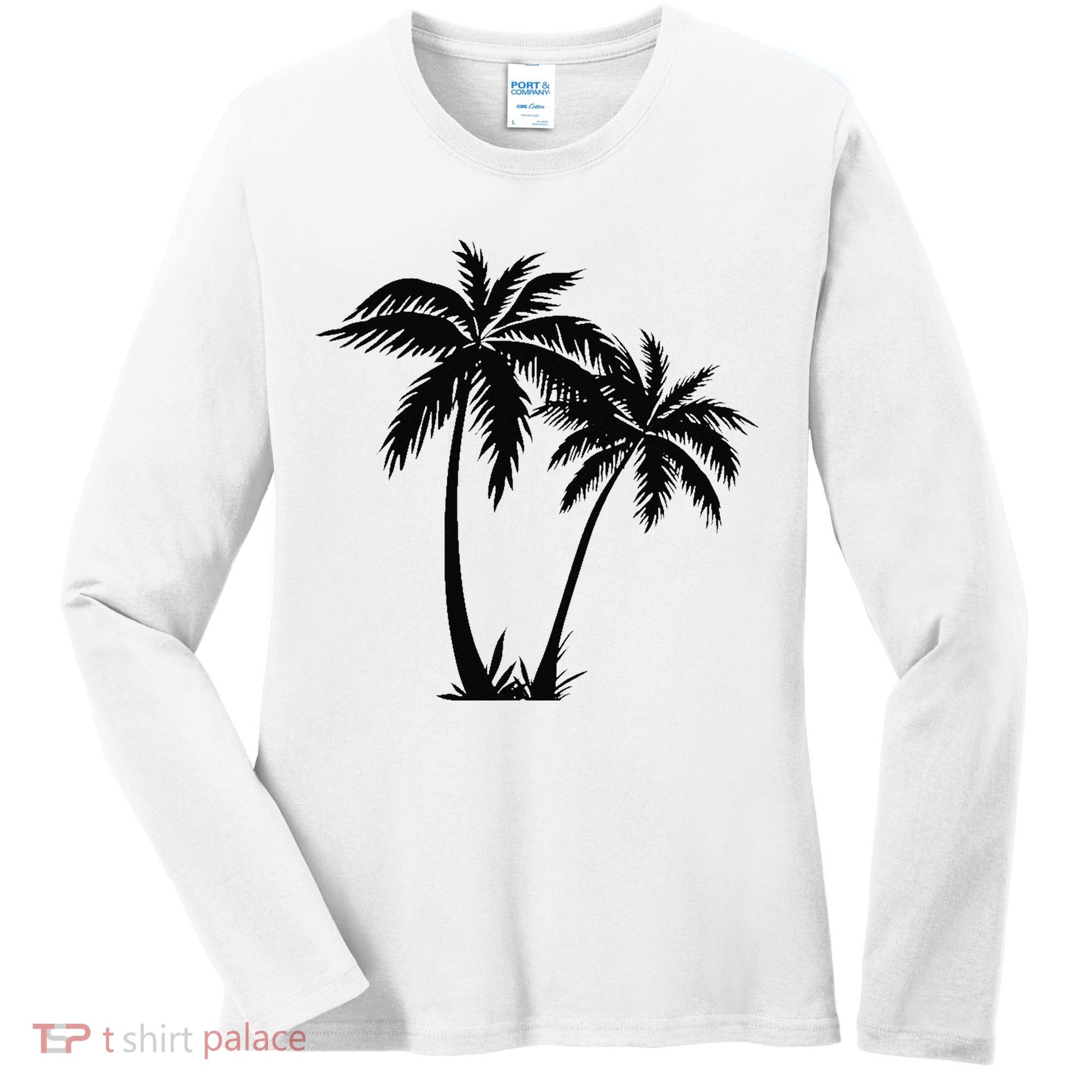 Black White Palm Trees Summer Sun Beach  Women's Long Sleeve Shirt