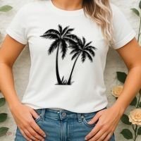 Black White Palm Trees Summer Sun Beach  Women's T-Shirt thumb 2