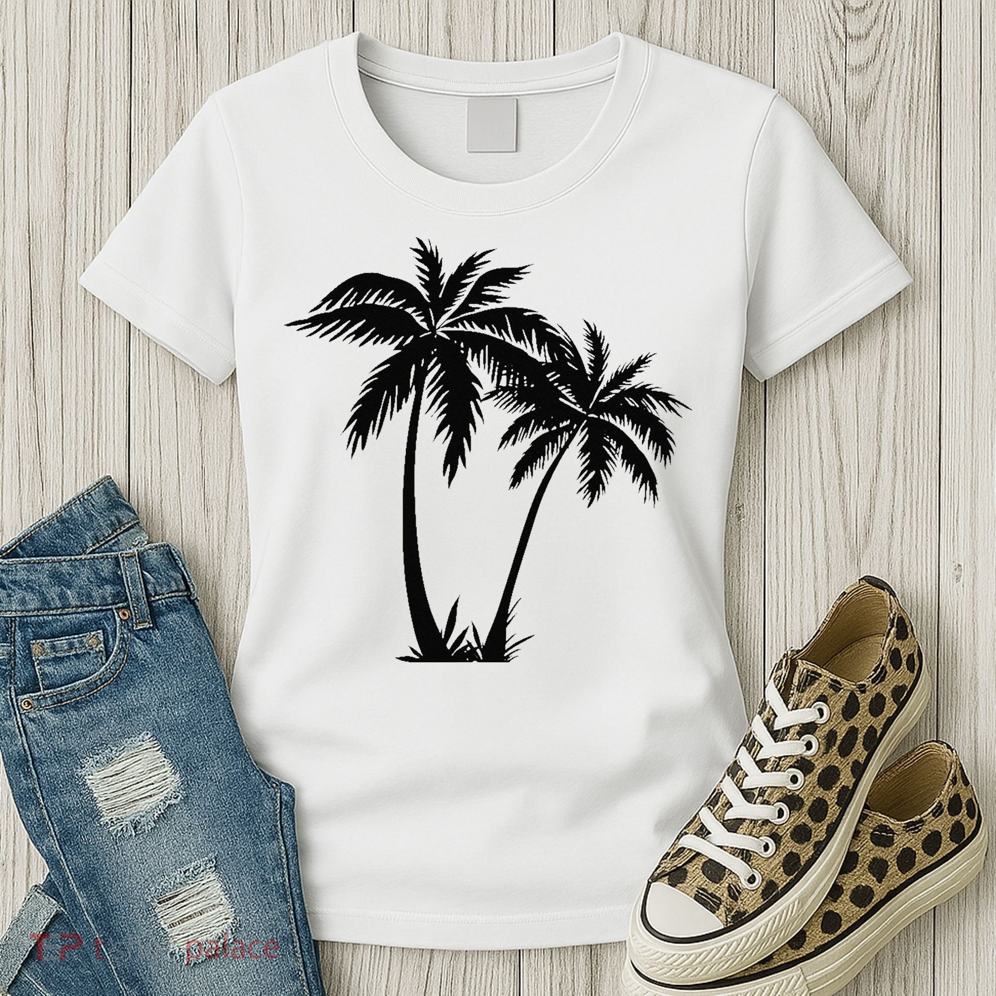 Black White Palm Trees Summer Sun Beach  Women's T-Shirt