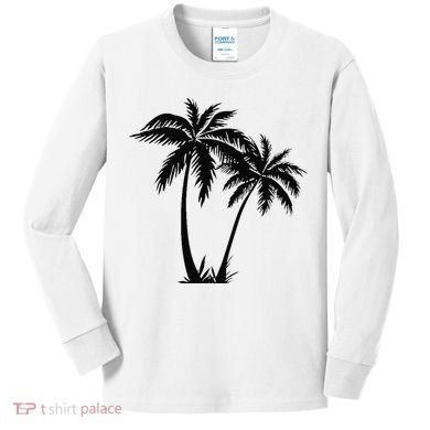 Black White Palm Trees Summer Sun Beach  Kids Long Sleeve Shirt
