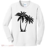 Black White Palm Trees Summer Sun Beach  Kids Long Sleeve Shirt thumb 0