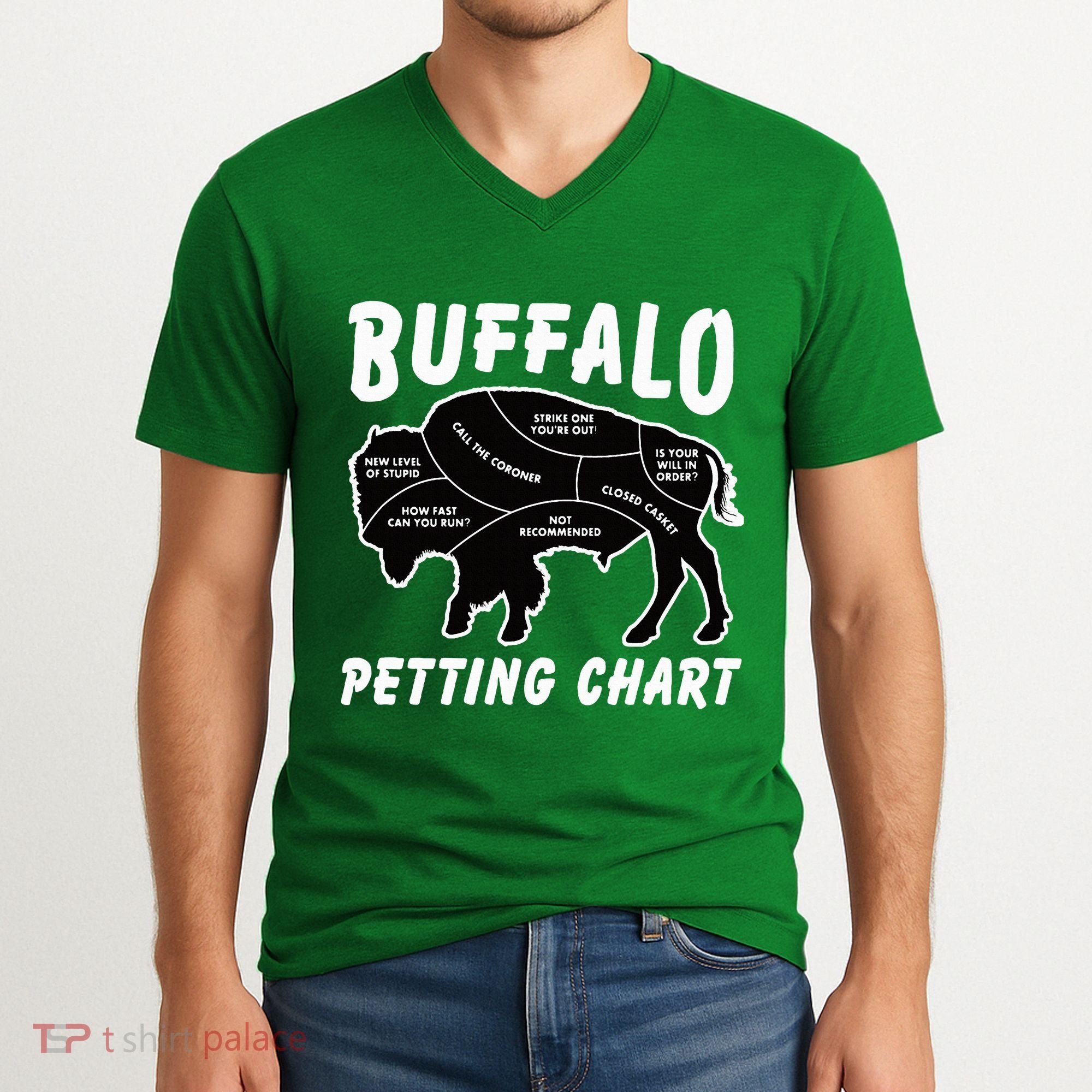 Buffalo Wildlife Petting Chart V-Neck T-Shirt
